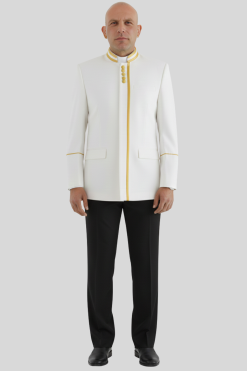 Elegant White Clergy Jacket with Gold Accents