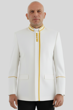 Elegant White Clergy Jacket with Gold Accents