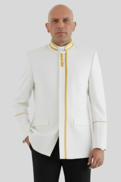 Elegant White Clergy Jacket with Gold Accents