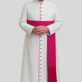 Men’s White Roman Bishop Cassock with Red Purple Trim