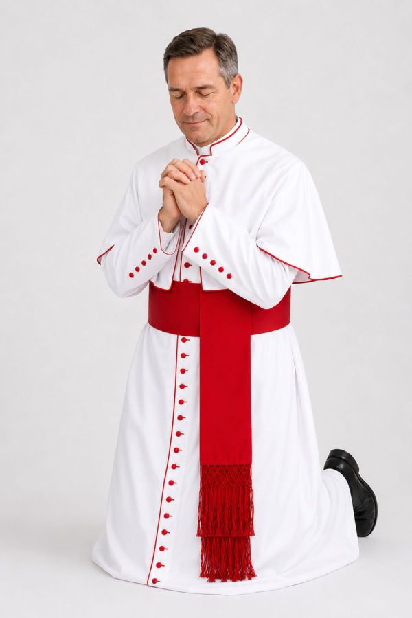 White Roman Catholic Cassock with Red 33 Buttons