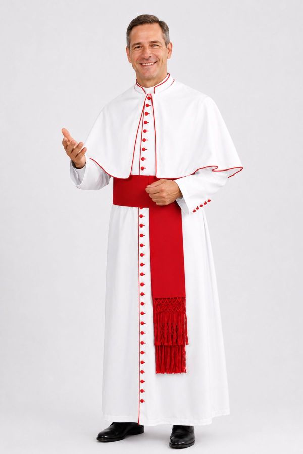 White Roman Catholic Cassock with Red 33 Buttons