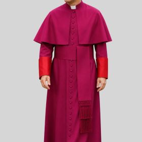 Roman Catholic Bishop Cassock in Red Purple with Satin Cuffs