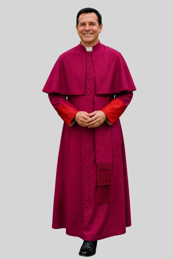 Roman Catholic Bishop Cassock in Red Purple with Satin Cuffs
