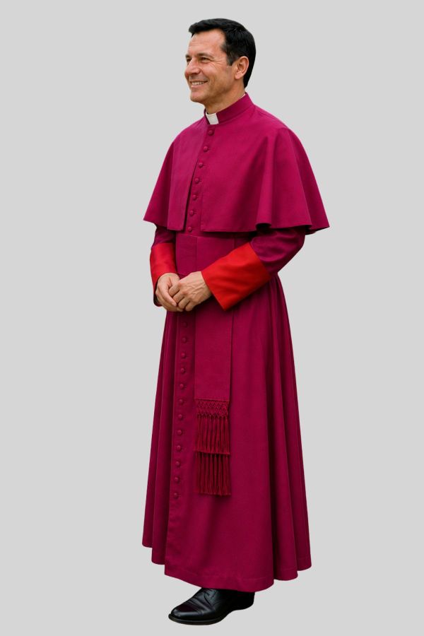 Roman Catholic Bishop Cassock in Red Purple with Satin Cuffs