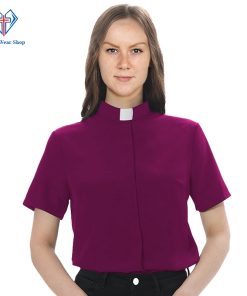 Clergy Shirt for Women Reddish Purple with Tab Collar