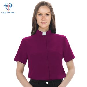 Clergy Shirt for Women Reddish Purple with Tab Collar