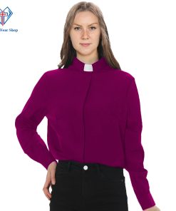 Clergy Shirt for Women Reddish Purple with Tab Collar