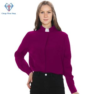 Clergy Shirt for Women Reddish Purple with Tab Collar