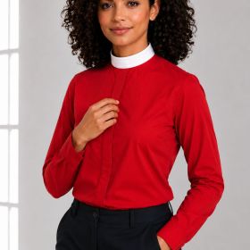 Faith Form Women’s Red Clergy Shirt with Neckband Collar