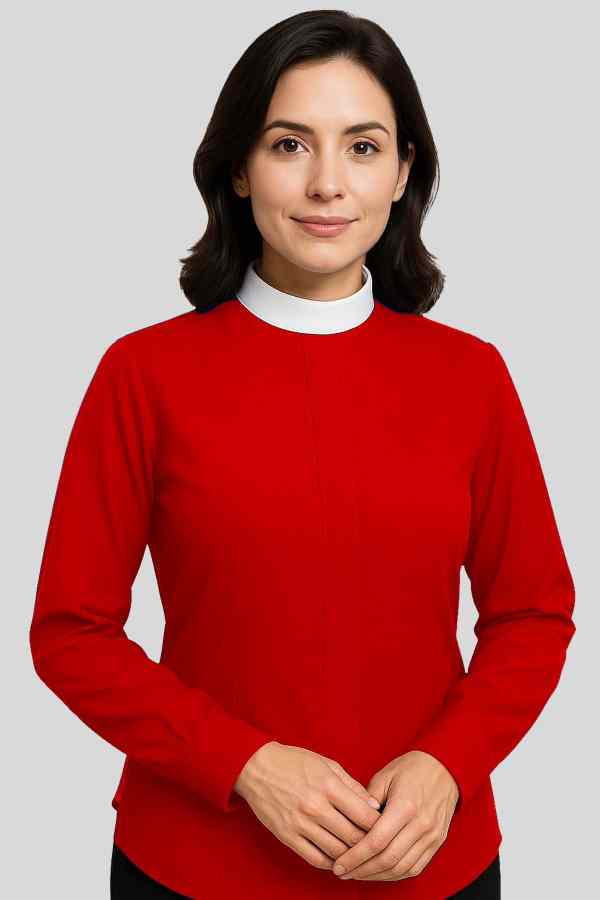 Feminine Neckband Women's Red Clergy Shirt