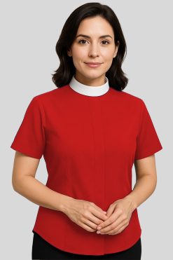 Feminine Neckband Women's Red Clergy Shirt