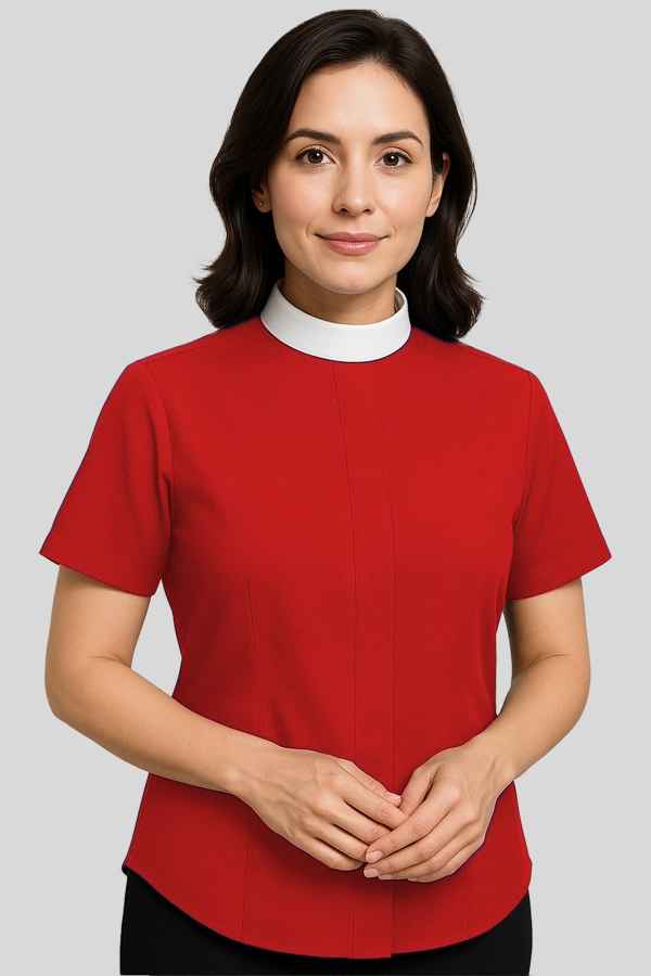 Feminine Neckband Women's Red Clergy Shirt