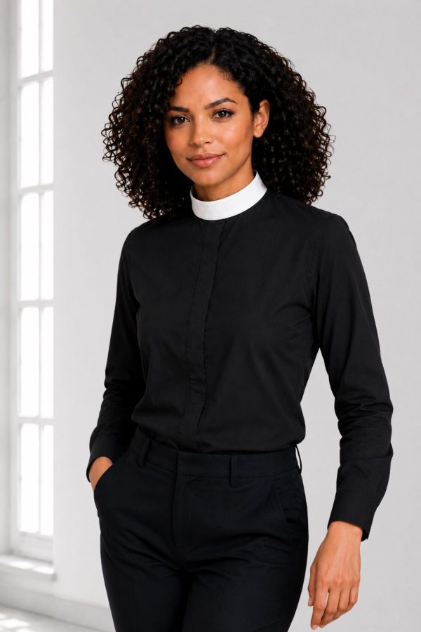 Grace Line Black Neckband Clergy Shirt Women’s