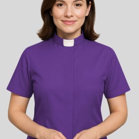 Elegant Purple Tab Collar Shirt for Female Clergy