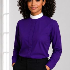 Purple Women’s Clergy Shirt with Classic Neckband Style