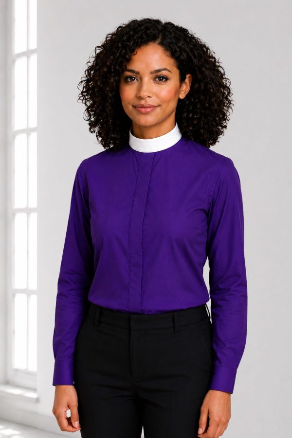 Purple Women’s Clergy Shirt with Classic Neckband Style