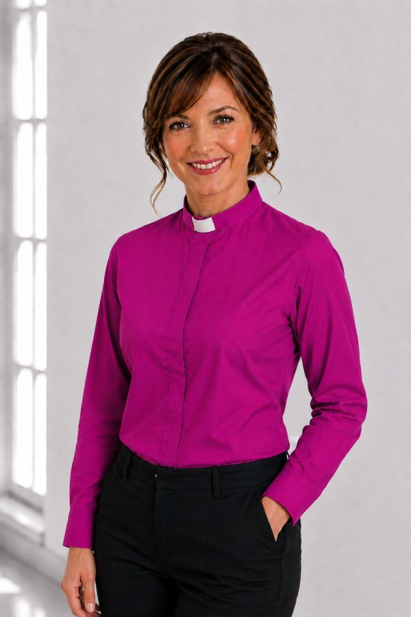Red Purple Ladies Clergy Shirt with Tab Collar Premium Fit
