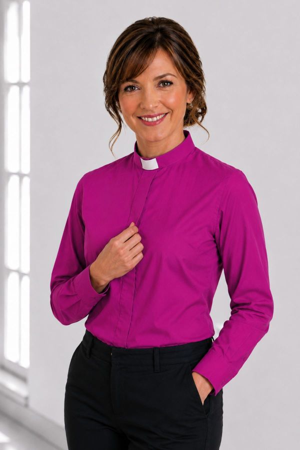Red Purple Ladies Clergy Shirt with Tab Collar Premium Fit