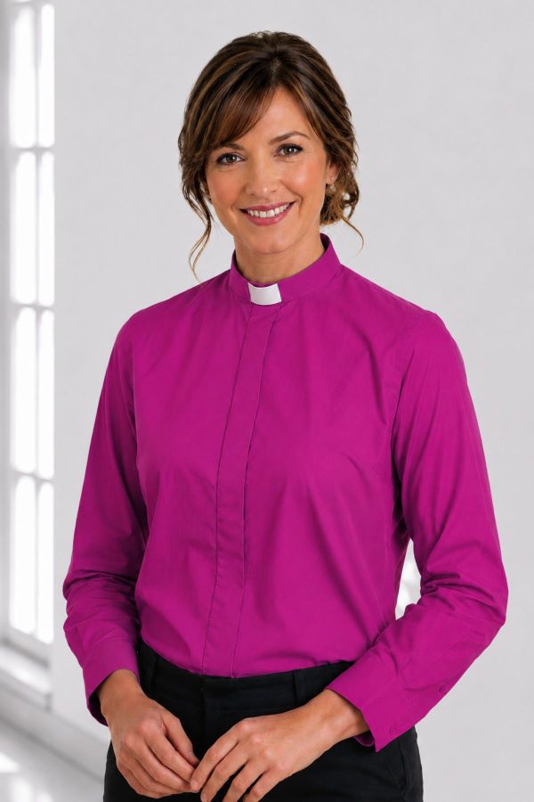 Red Purple Ladies Clergy Shirt with Tab Collar Premium Fit