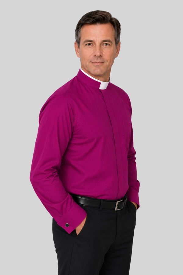 Red Purple Tonsure Collar Clergy Shirt for Bishops