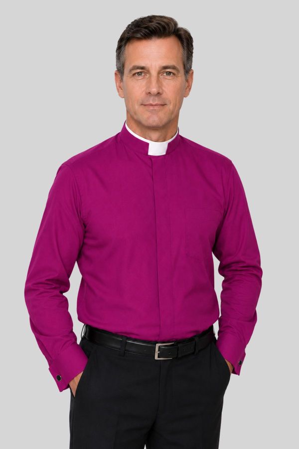 Red Purple Tonsure Collar Clergy Shirt for Bishops