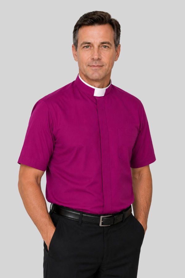 Red Purple Tonsure Collar Clergy Shirt for Bishops