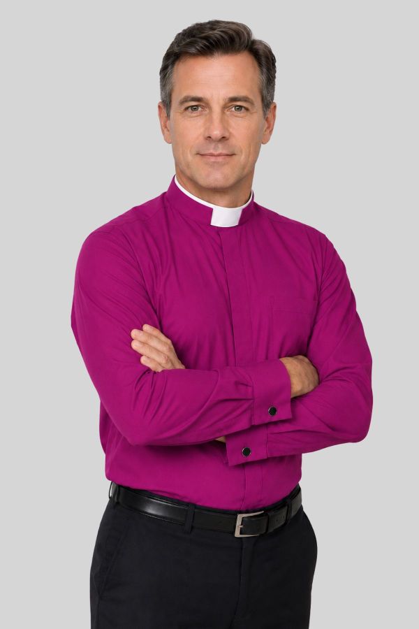 Red Purple Tonsure Collar Clergy Shirt for Bishops
