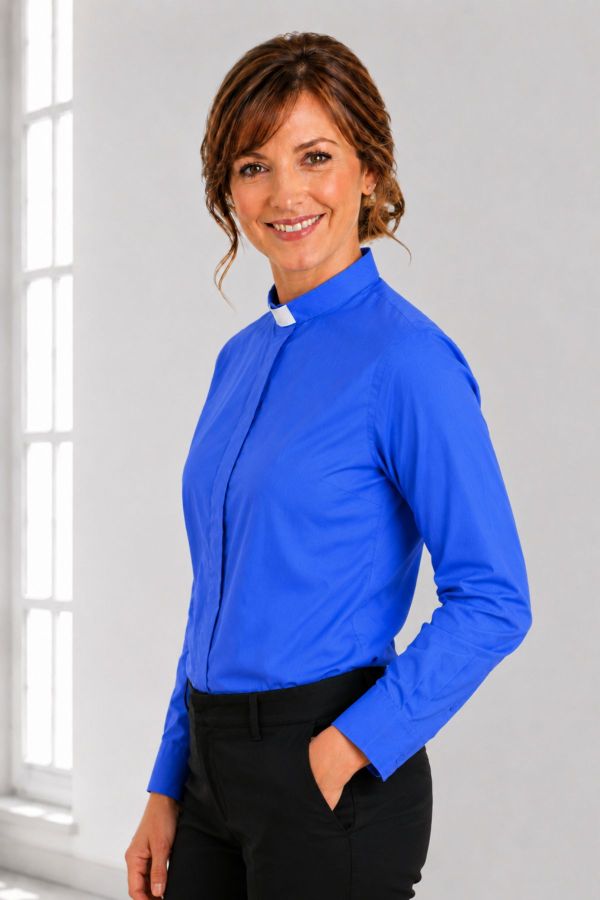 RoyalLine Royal Blue Tab Collar Clergy Shirt for Female Leaders