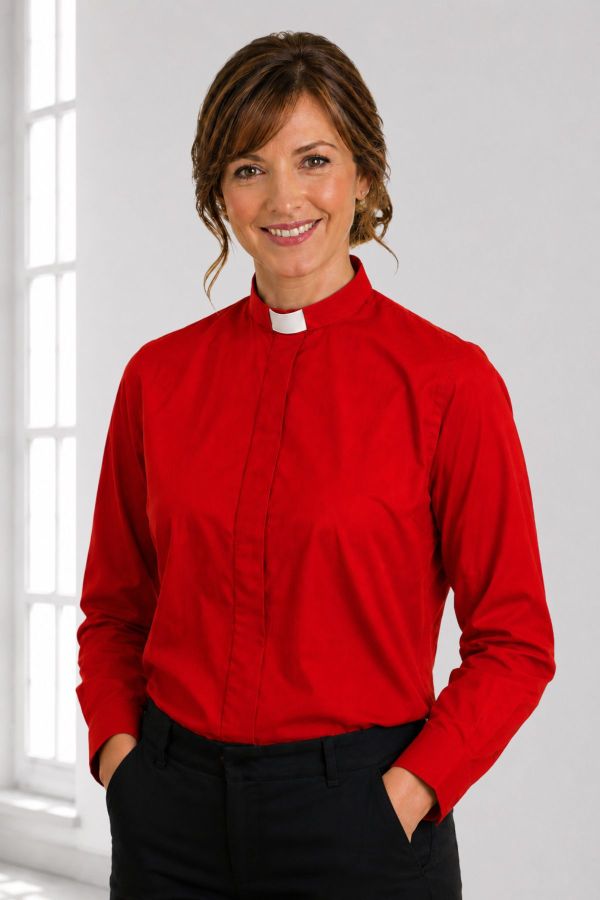 Versatile Fit Tab Collar Red Clergy Shirt for Lady Bishop