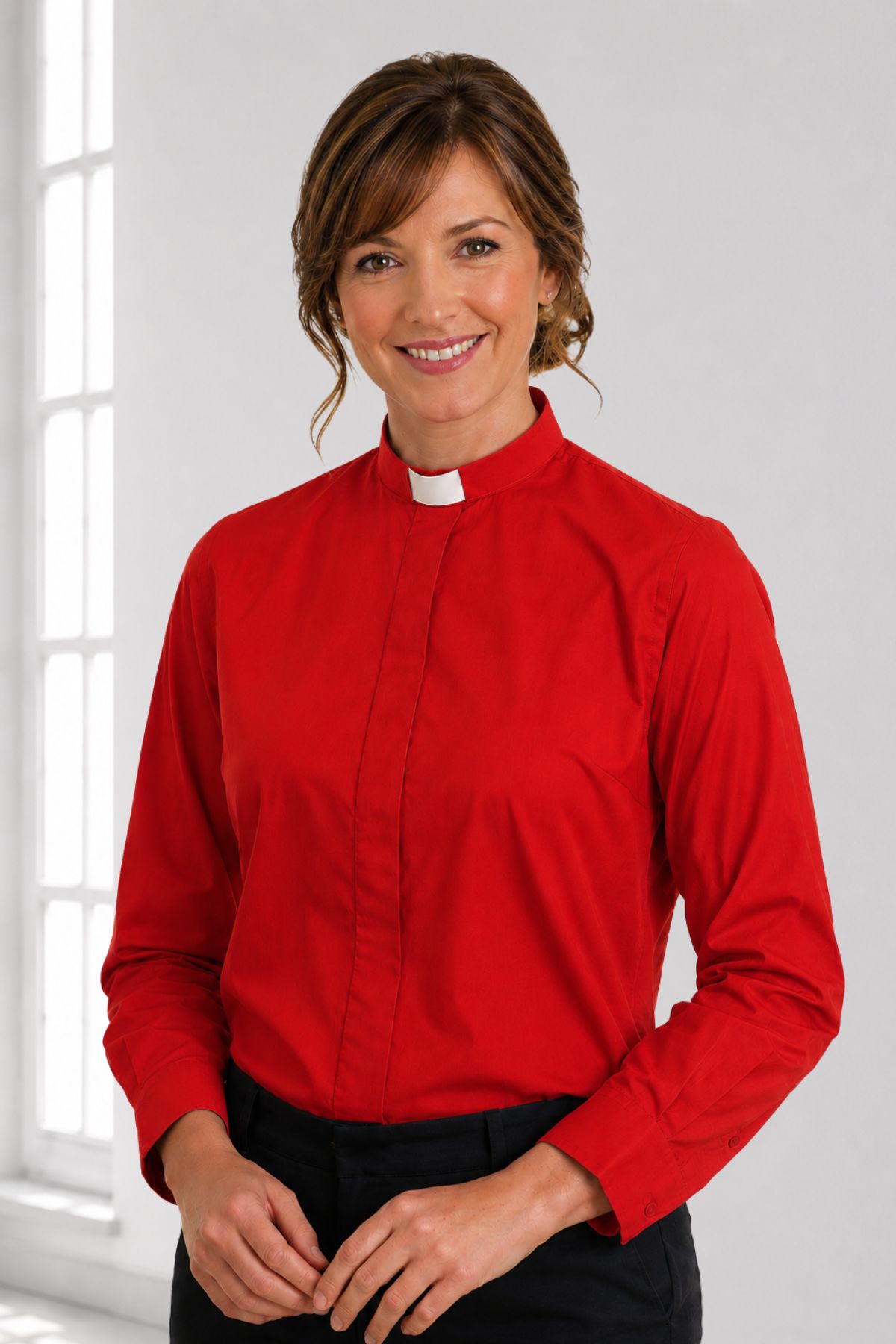 Versatile Fit Tab Collar Red Clergy Shirt for Lady Bishop (6) Versatile Fit Tab Collar Red Clergy Shirt for Lady Bishop
