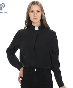 Women Clergy Shirt Black Full Sleeve