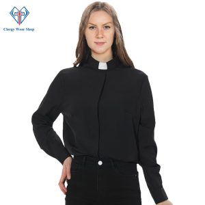 Women Clergy Shirt Black Full Sleeve