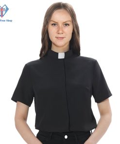 Women Clergy Shirt Black Short Sleeve