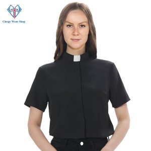 Women Clergy Shirt Black Short Sleeve