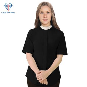 Women Clergy Shirts Black with Neckband Collar