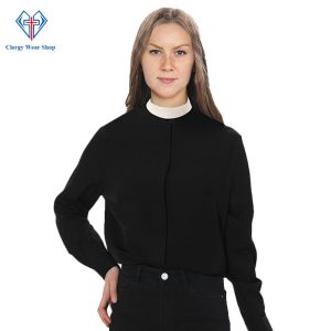 Women Clergy Shirts Black with Neckband Collar