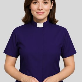 Women's Navy Clergy Shirt with Tab Collar Fit