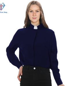 Women's Clergy Shirt Navy with Tab Collar (1)