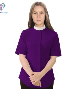 Women's Clergy Shirt with Neckband Collar Purple