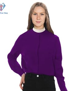 Women's Clergy Shirt with Neckband Collar Purple