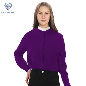 Women's Clergy Shirt with Neckband Collar Purple
