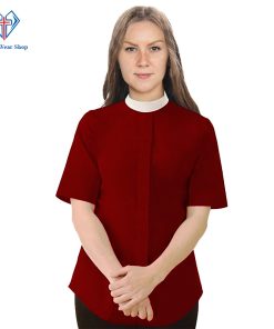 Women's Clergy Shirts Maroon with Neckband Collar