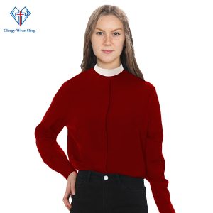 Women's Clergy Shirts Maroon with Neckband Collar