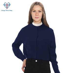 Women's Clergy Shirts Navy Blue Neckband