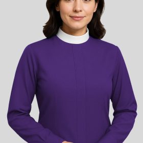Women's Purple Clergy Shirt with Classic Neckband