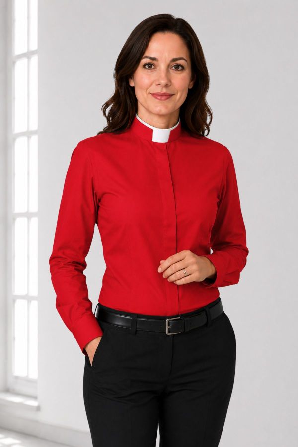 Comfort Line Red Clergy Shirt for Women with Tonsure Collar