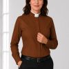 Elegant Wear Women's Brown Clergy Shirt with Tonsure Collar