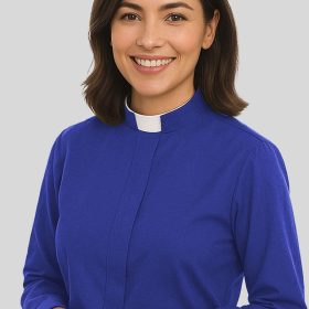Comfortable Royal Blue Tonsure Collar Clergy Shirt for Women