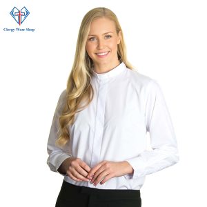 Elegant White Women's Clergy Shirt Tab Collar- Clergy Wear Shop ™